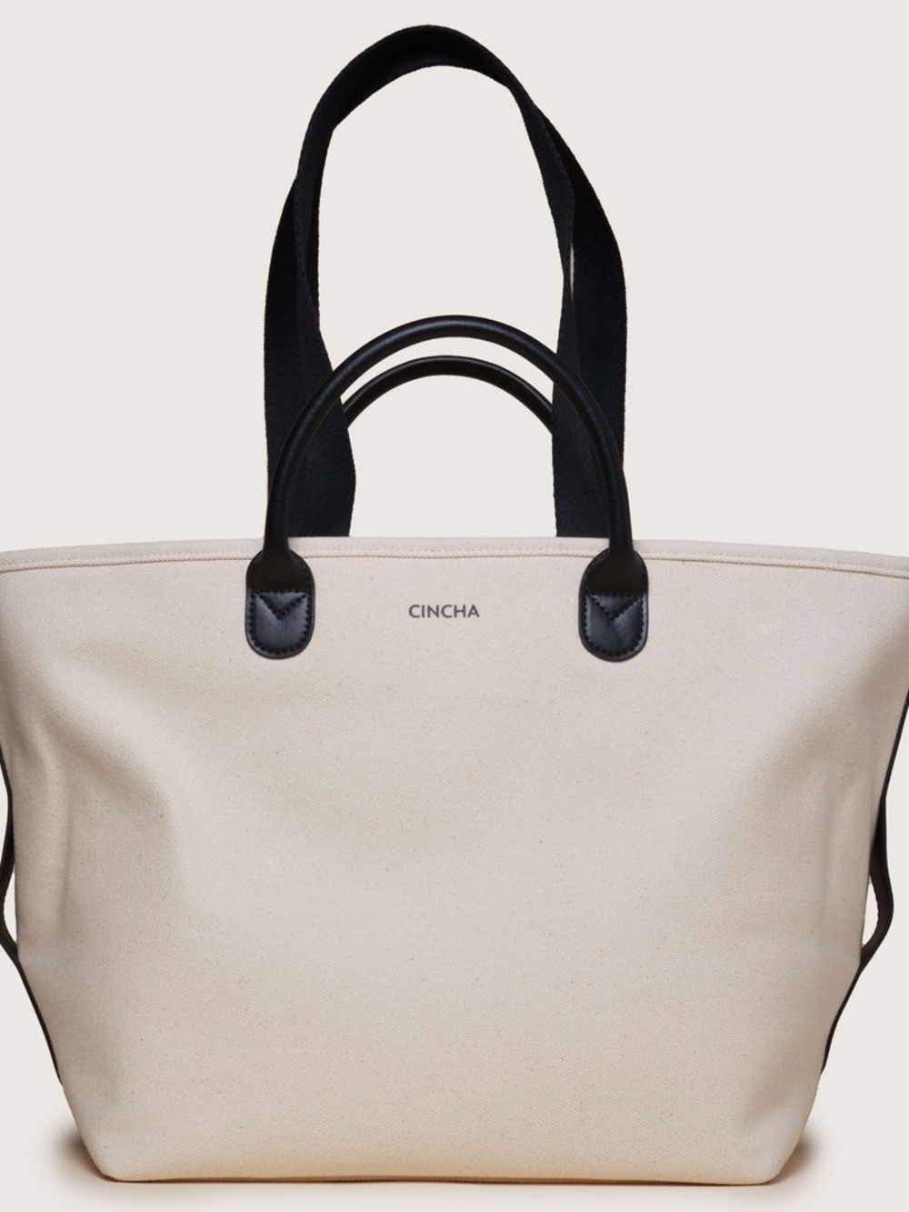 CINCHA | The Canvas Go-Tote in Cream with Black Handles and Straps (Large)